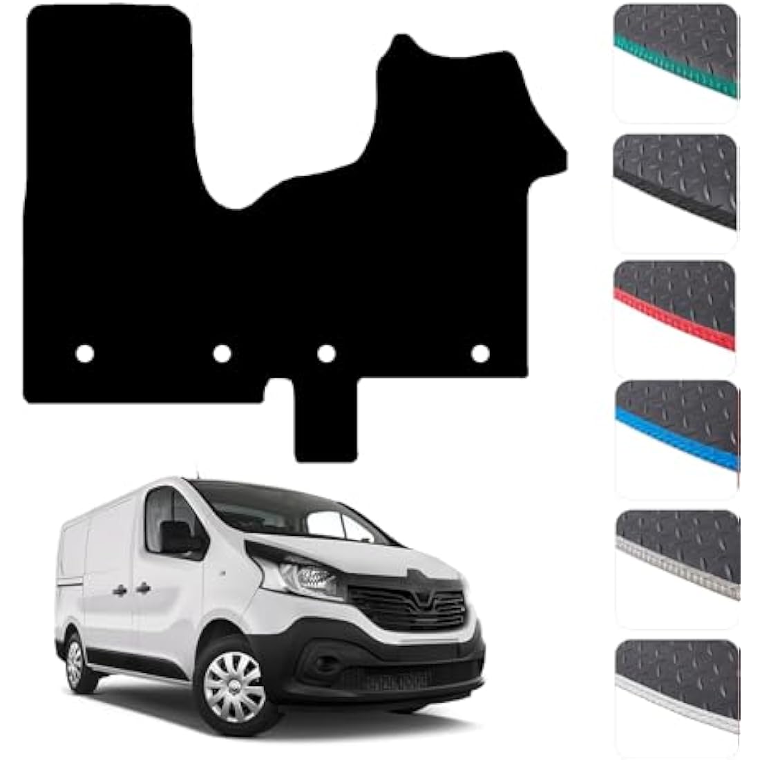 GCM - Van Floor Mats for Renault Trafic Van 2014 to Present Full Floor Protection - Anti Slip & Fit Rubber Van Mats with Clips Easy to Clean Heavy Duty for All-Weather - Green Edging, Rubber