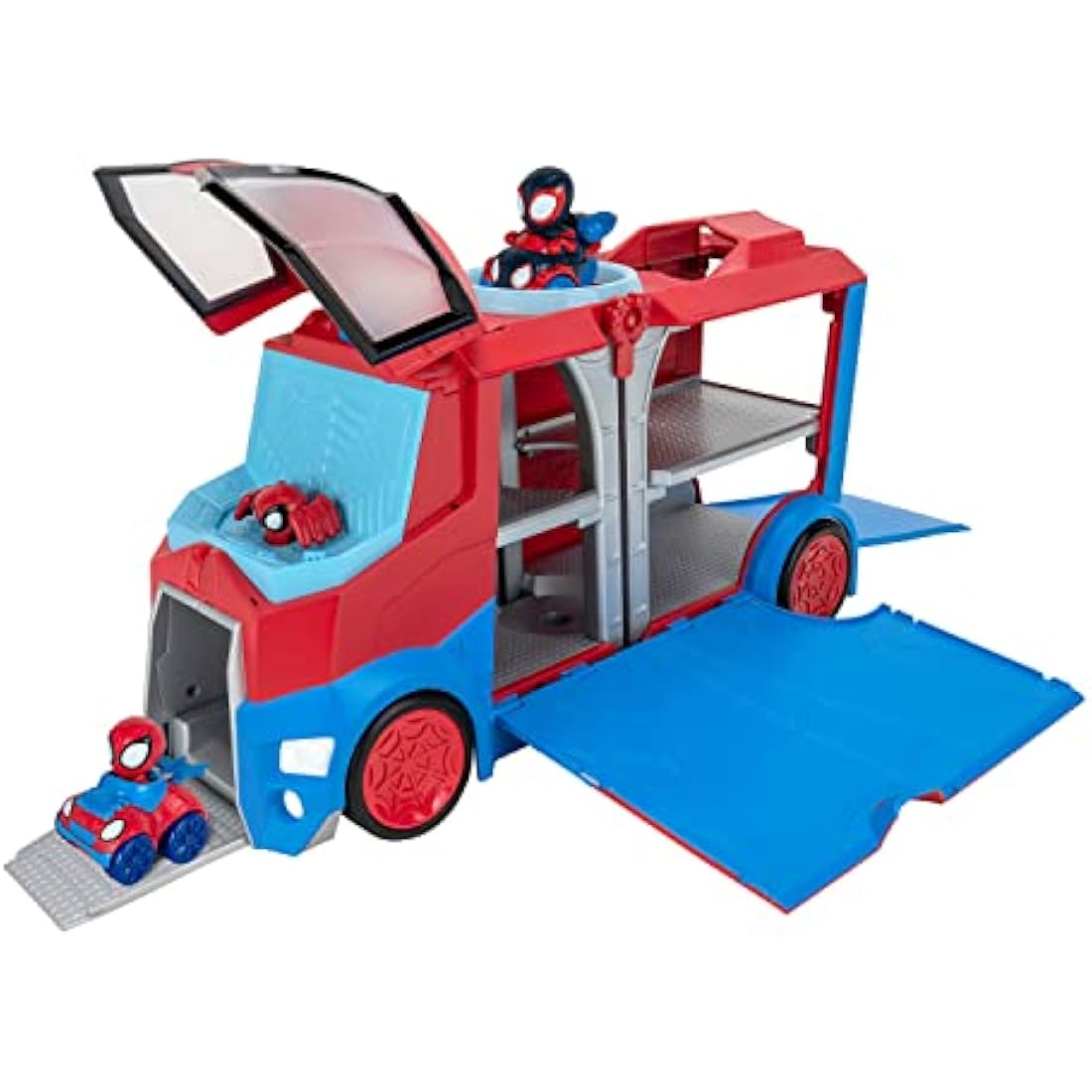 SPIDEY AND HIS AMAZING FRIENDS Marvel's Web Transporter Feature Vehicle, Lights & Sounds-Includes 2 Amazing Minis: Spidey and Miles Morales: Spider-Man