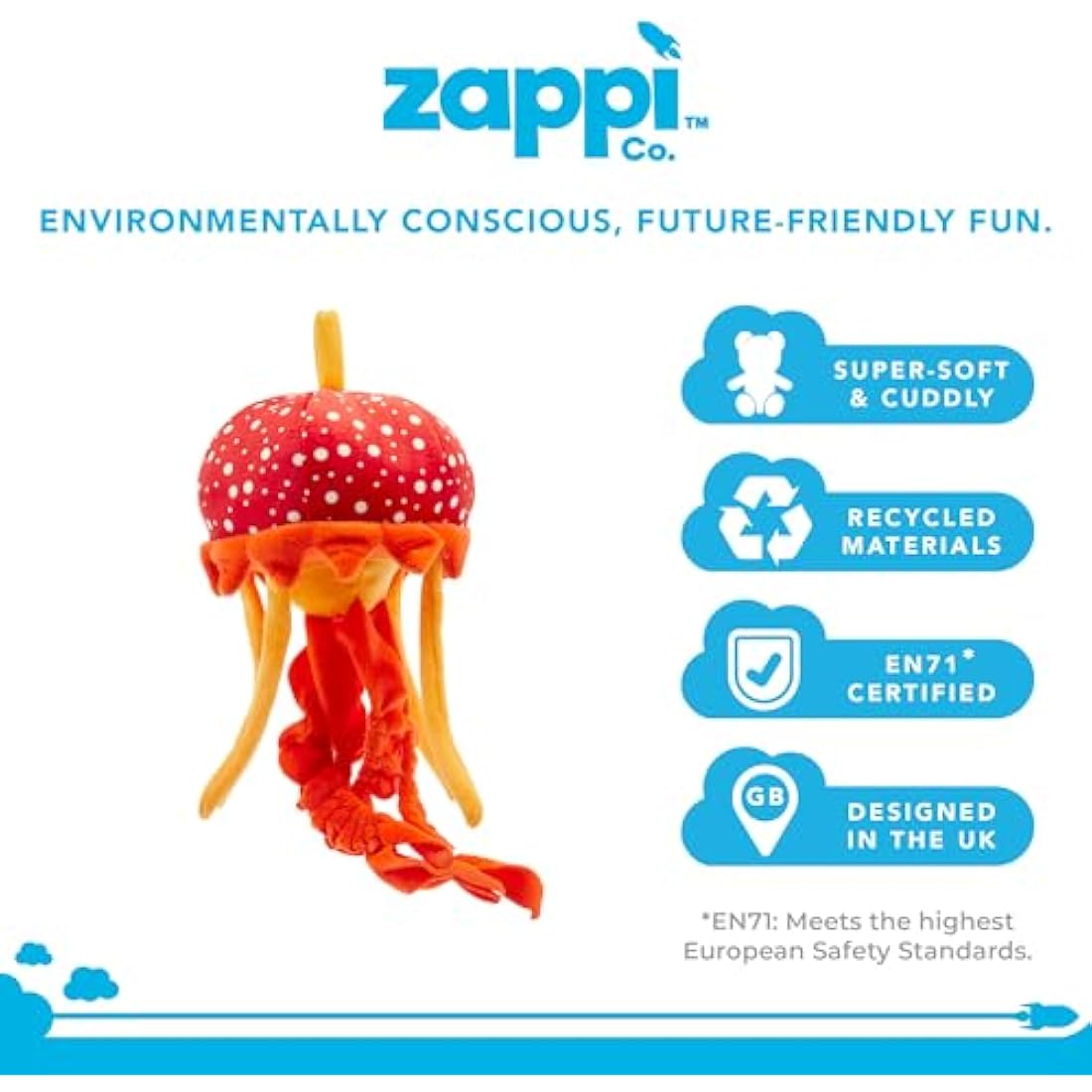 Zappi Co 100% Recycled Plush Jellyfish Orange Toy (33cm Height) Stuffed Soft Cuddly Eco Friendly animals Collection For New Born Child First kid