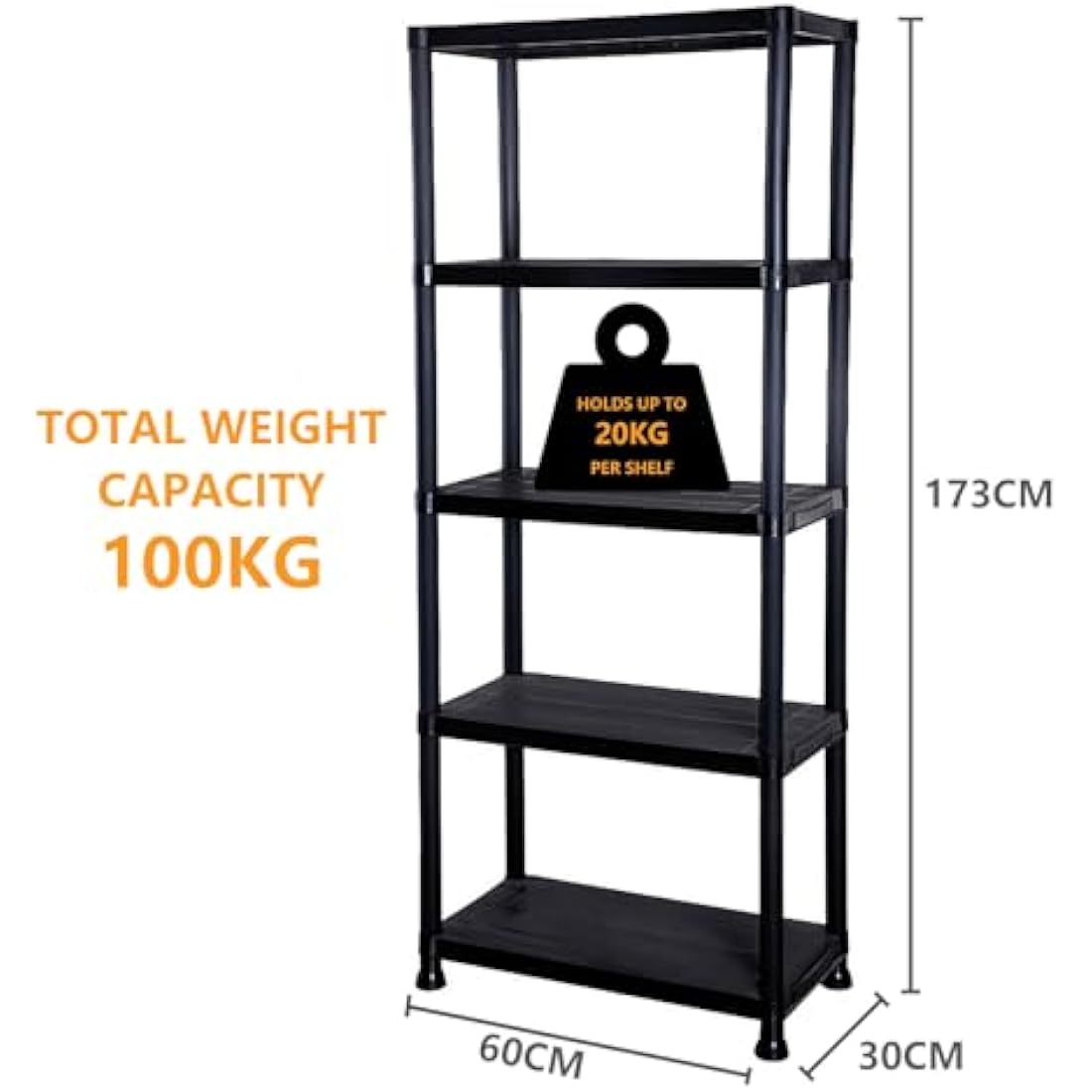 DENNY 5 Tier - Plastic Shelving Unit | Garage Shelving Units | Storage Shelves | Shelving Units for Storage | Plastic Racking | Racking Shelving Unit Warehouse, Garage, Shed, and Workshop