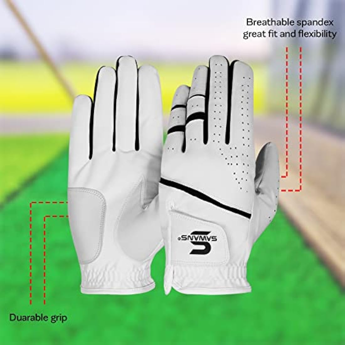 SAWANS Golf Glove Men's Durable Premium Leather Left Hand Right All Weather Grip Golfer Gloves Non Slip Flexible Golfing