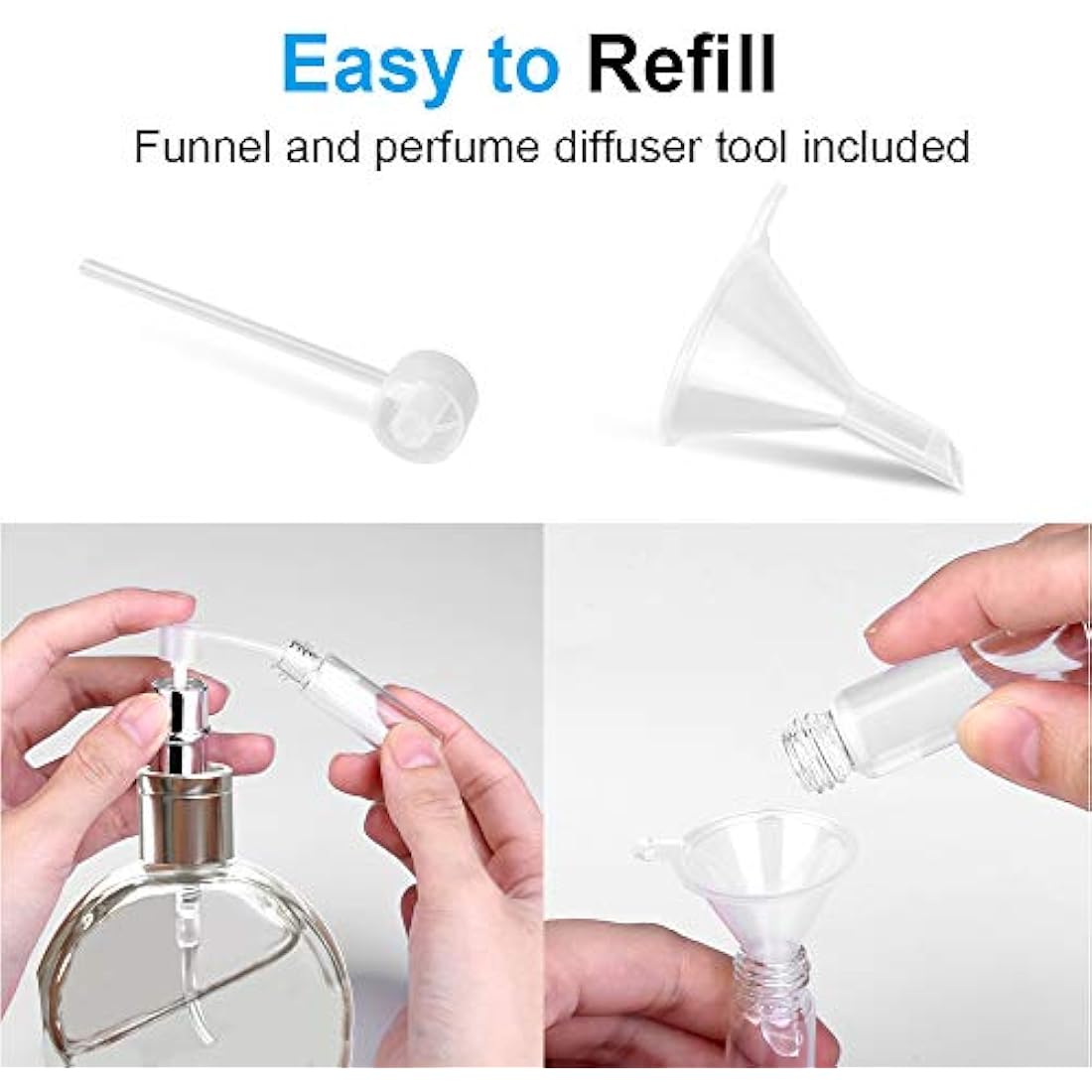 Refillable Travel Perfume Atomiser Bottles, Zingso 3 Pcs 10ml Mini Portable Spray Bottles Refillable Perfume Aftershave Atomiser Empty Travel Bottles with Funnel (10ml (Black+Silver+Blue))