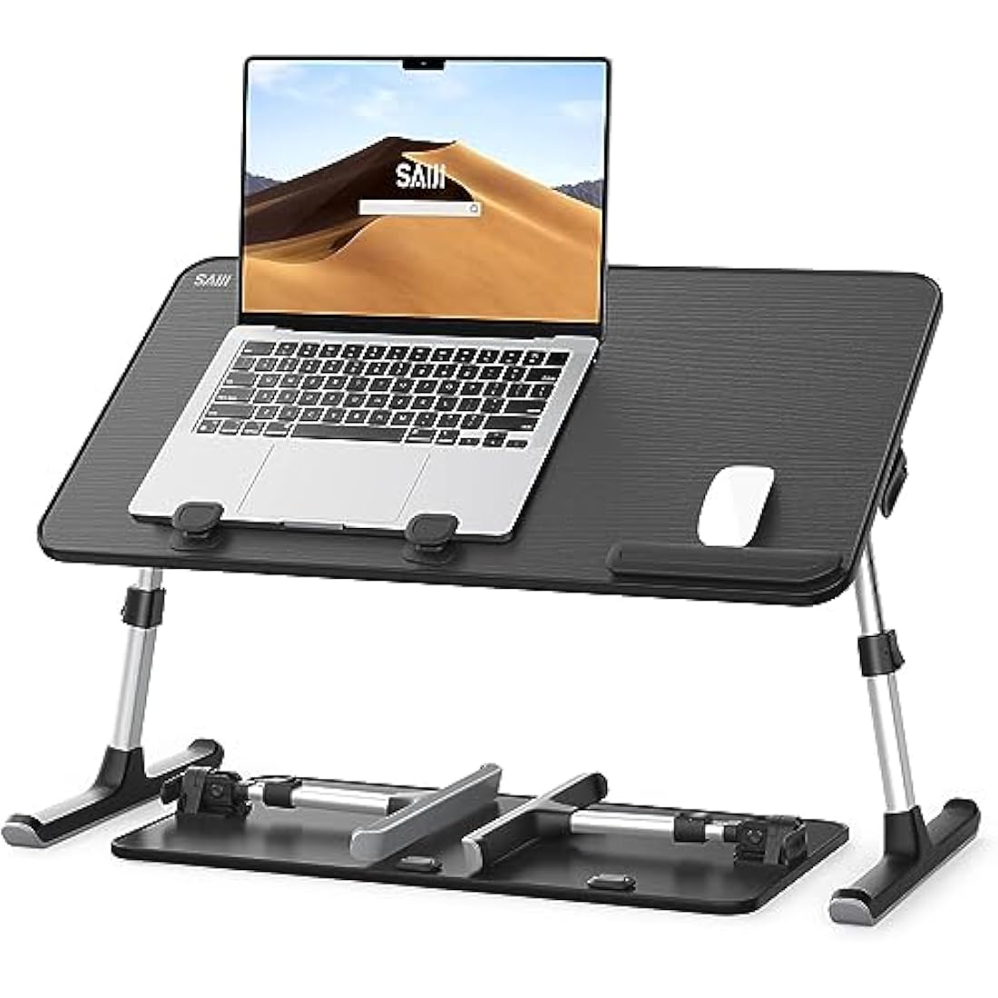 Desk, Table, SAIJI Adjustable Laptop Stand, Breafast Tray, 5 Heights, 4 angles, Stable folding Table for Bed Sofa Desk, Fit up to 17'' Laptop (60 * 33cm Black)
