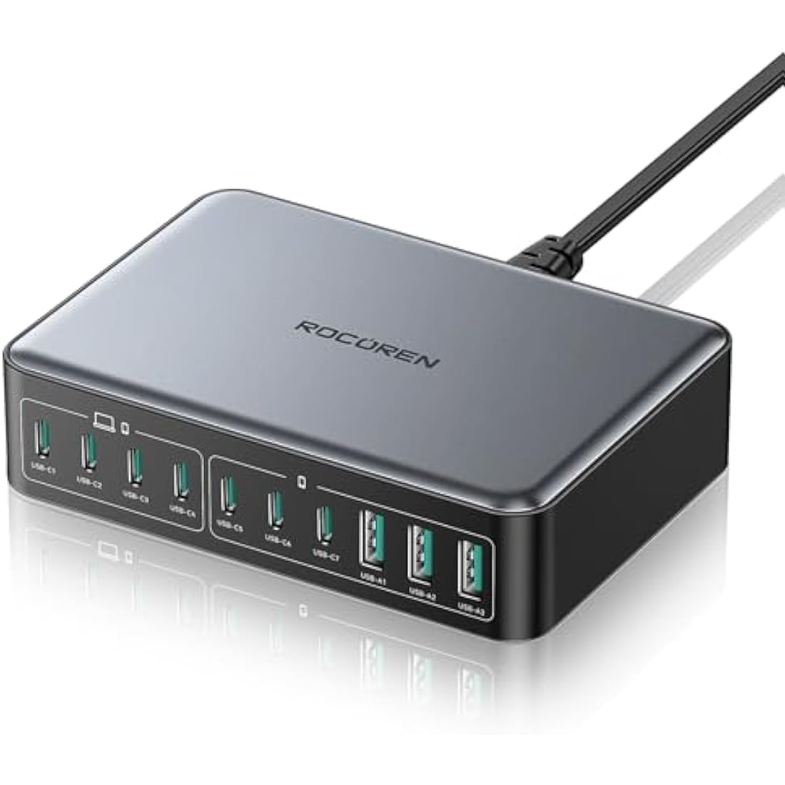 Rocoren 480W GaN USB C Charger Multiple, 10-Port PD100W QC4.0 PPS 4-Laptop Charger Station with 1.5m UK Extension Cord Compatible with MacBook, HP, iPad, iPhone, Sumsung Galaxy and More USB C Laptops