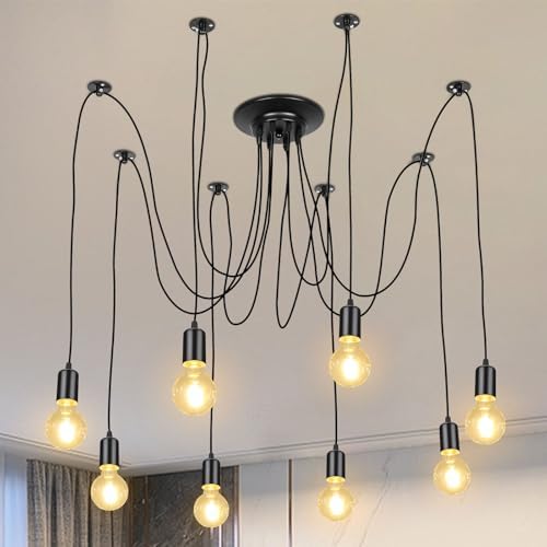Lightess 8 Arm Spider Pendant Light - Multiple E27 Bulb Sockets, DIY Hanging Chandelier for Living Room, Bedroom, Cafe, Hall