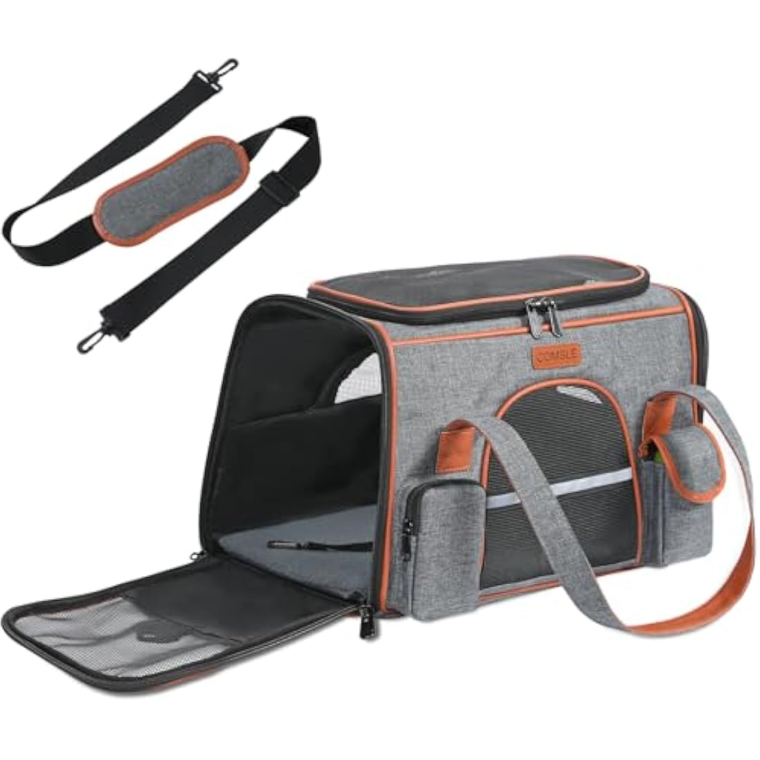 COMSLE Pet Carrier Bag Large for Cat Dogs up to 8kg, Airline Approved Portable Dog Travel Bag Suitable for Long and Short Trips with 5 Sides Breathable Mesh, Soft Removable Mat and Shoulder Strap