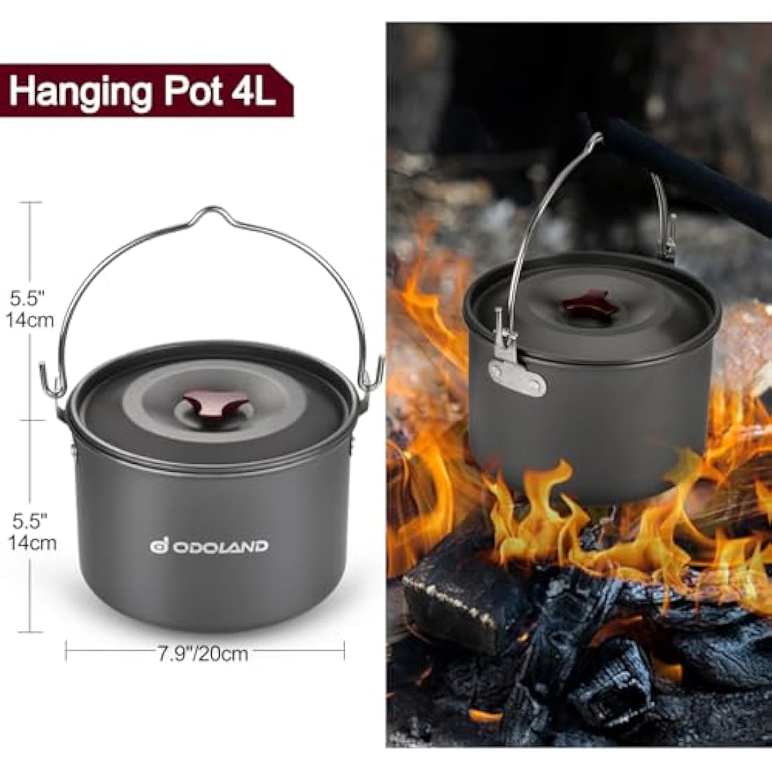 Odoland Camping Cookware Kit for 3-4 People Portable Stainless steel Cooking Set for Camping, Backpacking, Outdoor Cooking and Picnic