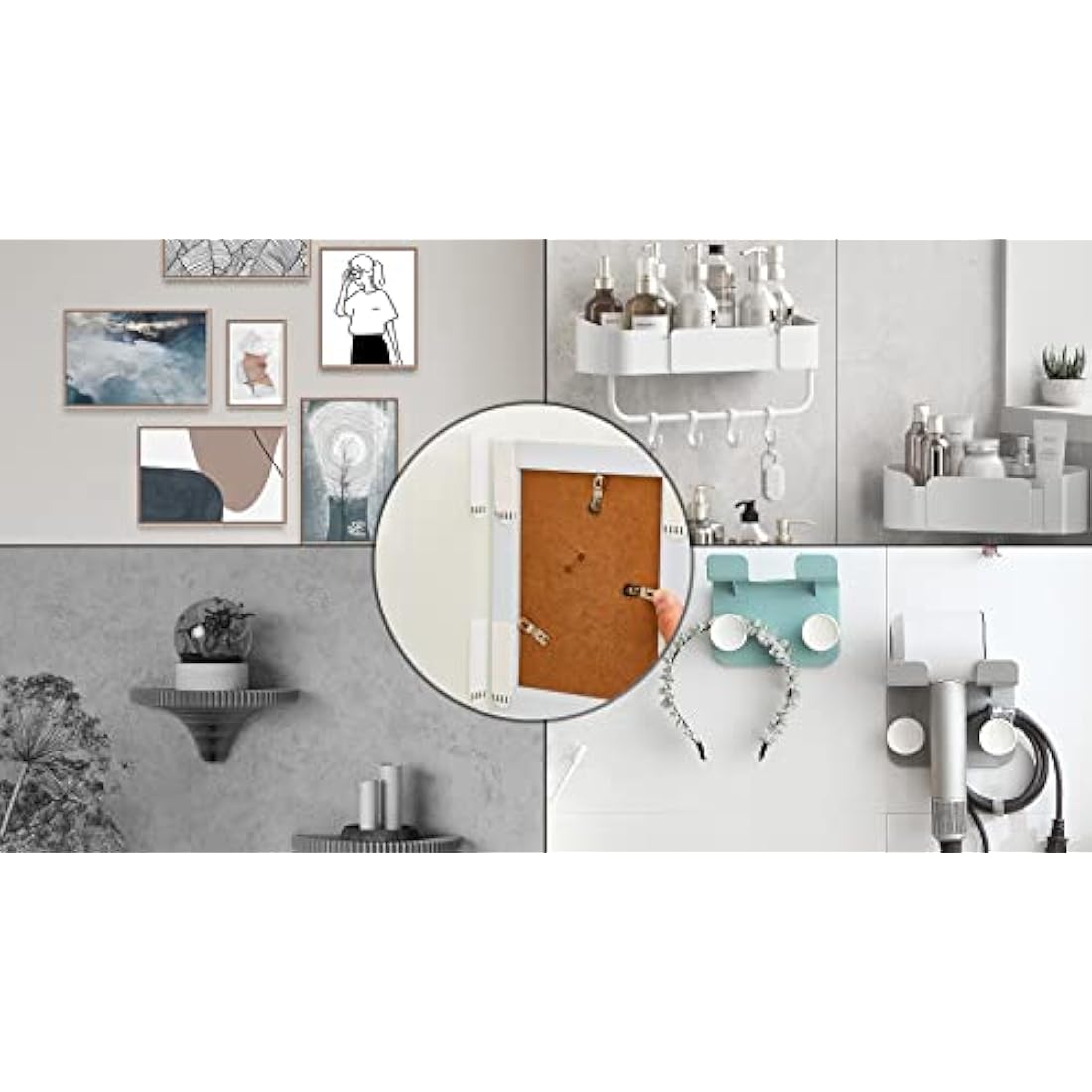 Sinnsally Picture Hanging Strips Heavy Duty,Hanging Picture Canvas Hanger No Nails,Photo Frame Stickers for Wall,Damage Free Adhesive Poster Refill Mounting (Medium-32Pairs)