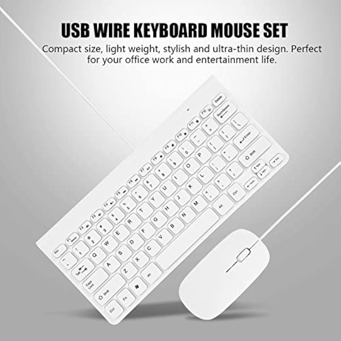 Richer-R Wired Keyboard and Mouse Set,Portable and Lightweight Ultra-Thin USB Wired Keyboard Optical Mouse Mice Set Combo for PC Laptop(White)