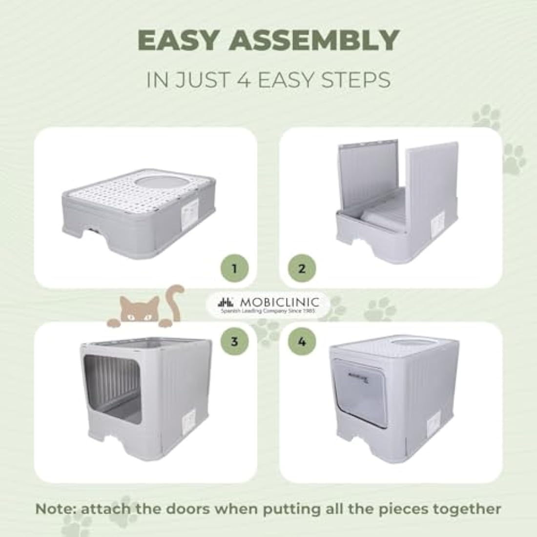 Mobiclinic® Pets, Covered Cat Litter Box, Removable Drawer, Includes Scoop, CatBox, Dual Front and Top Entry with Lid, Top Grid, Elegant Aesthetic, Detachable Structure
