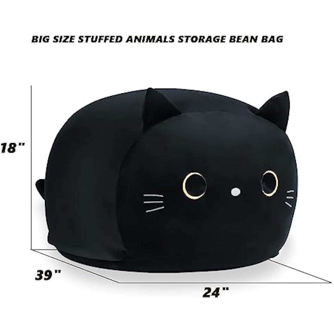 cuebear Stuffed Animal Storage Bean Bag Chair Cover for Kids Black Cat Beanbag Chair for Girls Large Size Toy Organizer Cover Only without Filling