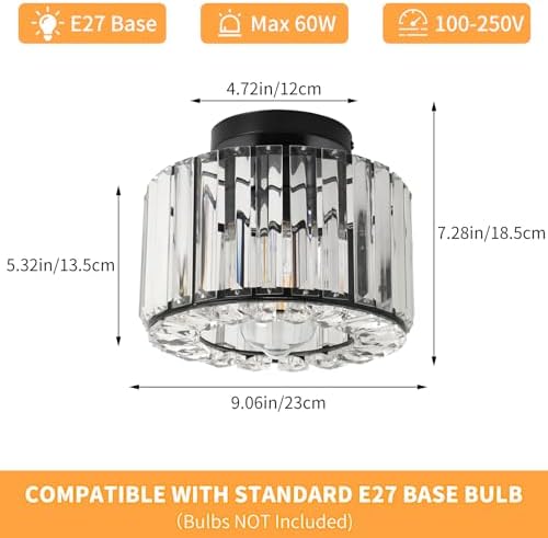 ZYDTRIP Crystal Ceiling Light Fixture Large Crystal Semi Flush Mount Ceiling Lamp Modern Black Crystal Chandelier for Living Room Hallway Dining Room Kitchen