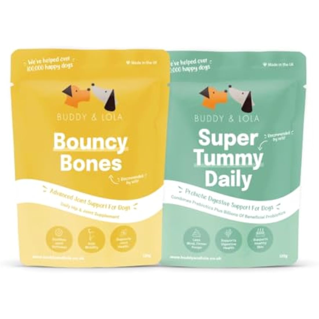Buddy & Lola Joints and Tummy Bundle for Dogs - High CFU Count, Plant-Based Dog Probiotics for Gut Health - Dog Probiotic Powder with Prebiotics for Skin Health & Joint Support Supplement