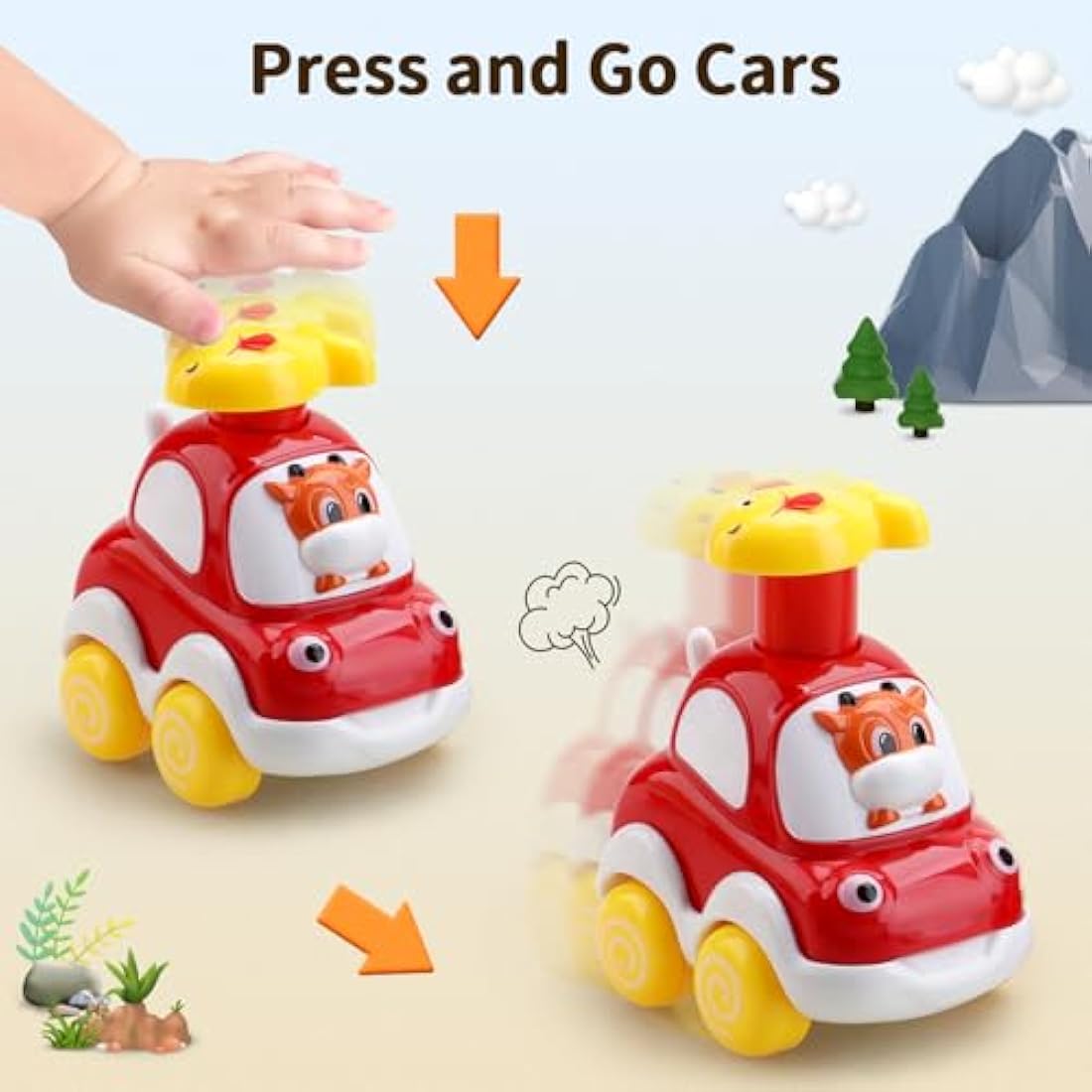 AmyBenton Baby Toy Cars for 1 2 Year Olds, 4PCS Press & Go Toy Car, Gifts for Baby Boys 1 2 Years Old