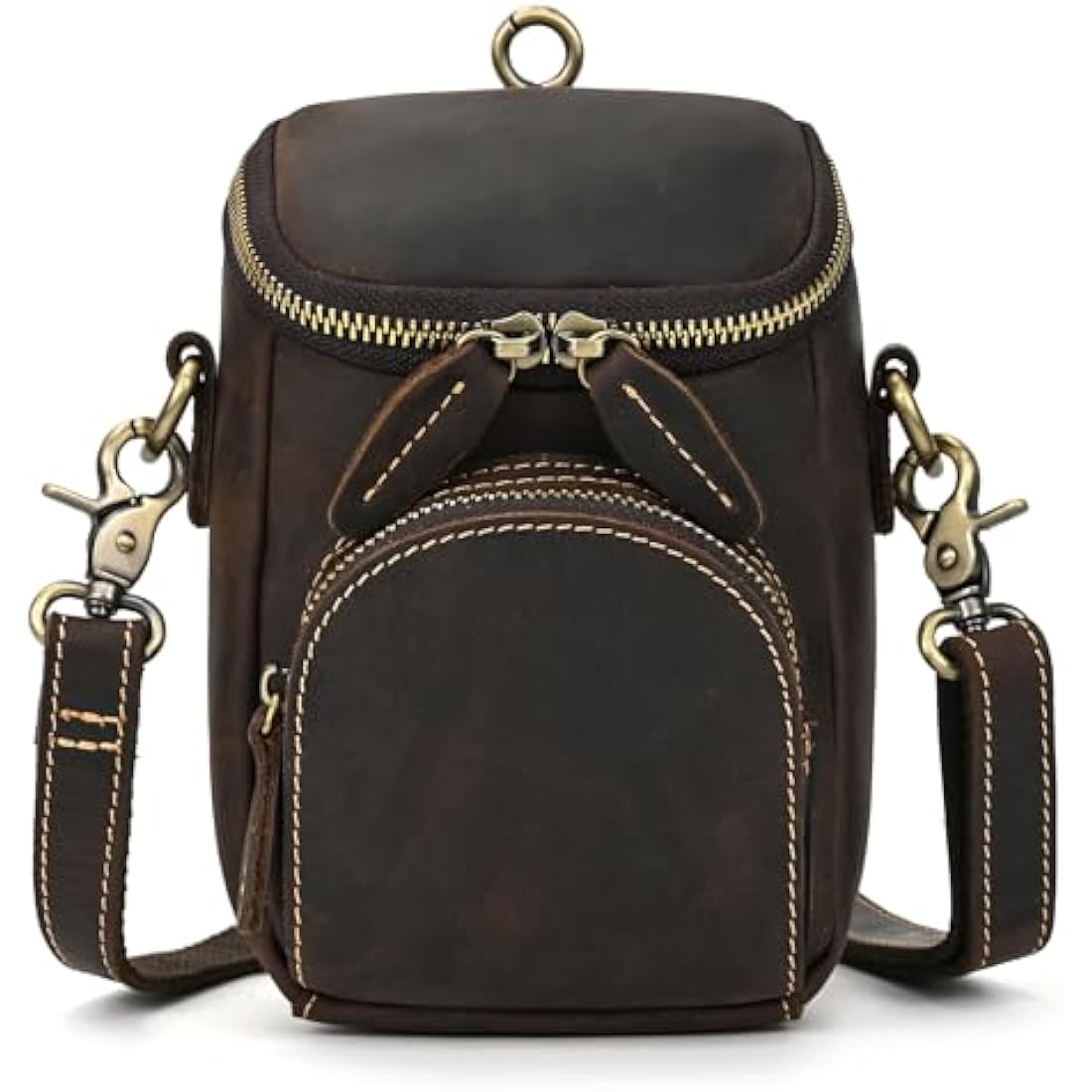 Mini Mens Genuine Leather Messenger Shoulder Bag Motorcycle Bike Riding Cycling Multi Waist Fanny Pack Small Leather Leg Bag for Wallet Coin Key iPhone, 9391 Dark Brown