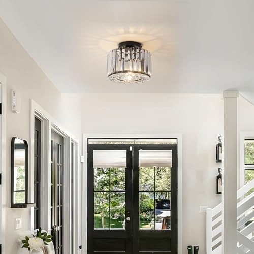 ZYDTRIP Crystal Ceiling Light Fixture Large Crystal Semi Flush Mount Ceiling Lamp Modern Black Crystal Chandelier for Living Room Hallway Dining Room Kitchen