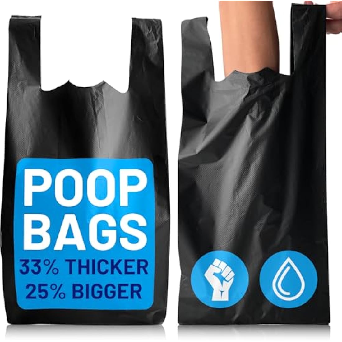 Large Dog Poo Bags - 1000 Pack, 33% Thicker & 25% Larger Poop Bag with Easy Tie Handles, 100% Leak Proof, Odour Free Pet Waste Disposal, Discreet Opaque Black