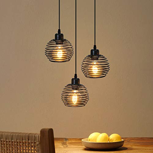 ZMH Industrial Ceiling Pendant Light 3-flame cage vintage hanging lamp retro dining table pendant light in black and gold,3 x E27 max.40 watts, for