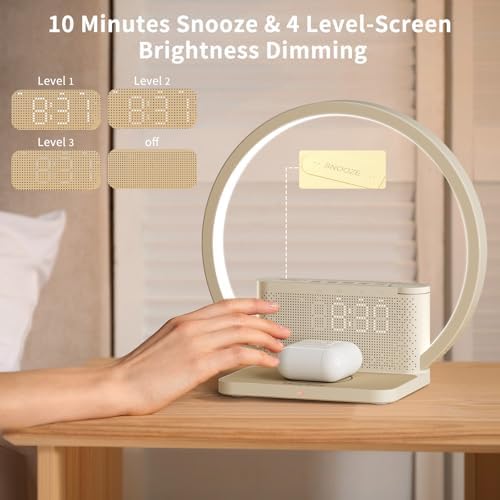blonbar Bedside Lamp, Wake-Up Light, 10 Watt Wireless Charger, Touch Dimmable Table Lamp, Sunrise Alarm Clock, 3 Levels of Brightness, Soothing Sound, Bedroom Sleep Aid for Babies & Adults