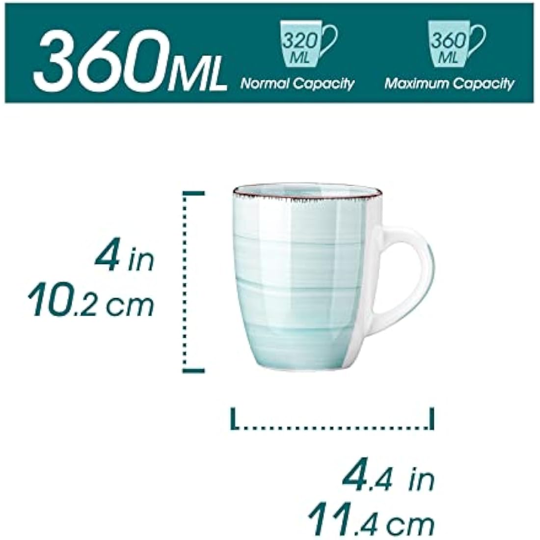 vancasso Bonita Mugs Set of 6, 360ml Stoneware Coffee Cup and Mug, Microwave & Dishwasher Safe Tea Cups, Large Mugs for Hot Drinks, Cool Color