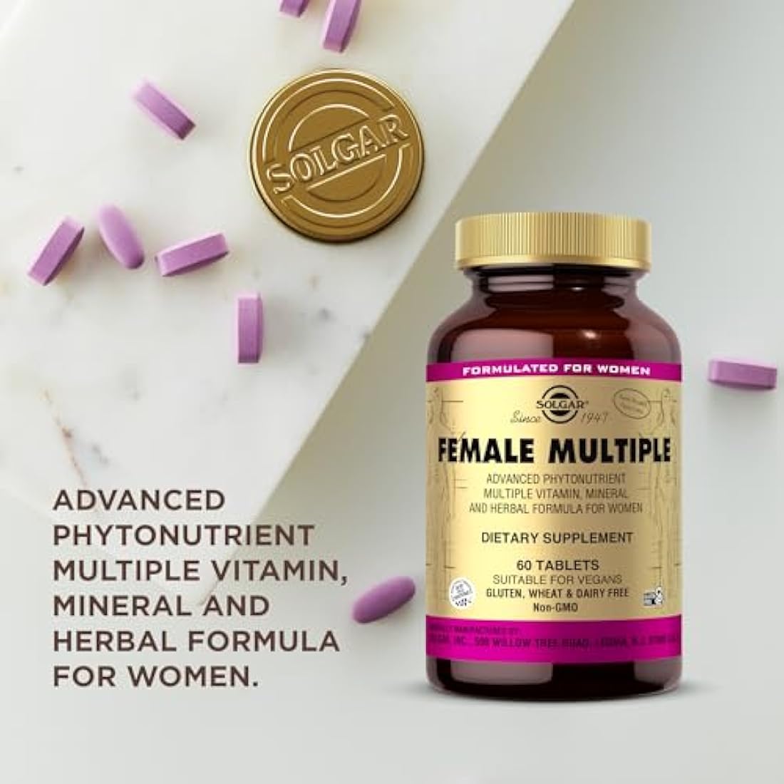 Solgar Female Multiple Tablets - Pack of 60 - With 27 Key Nutrients for Daily Wellbeing - With Vitamin C, B12, Iron and Folic Acid - Vegan