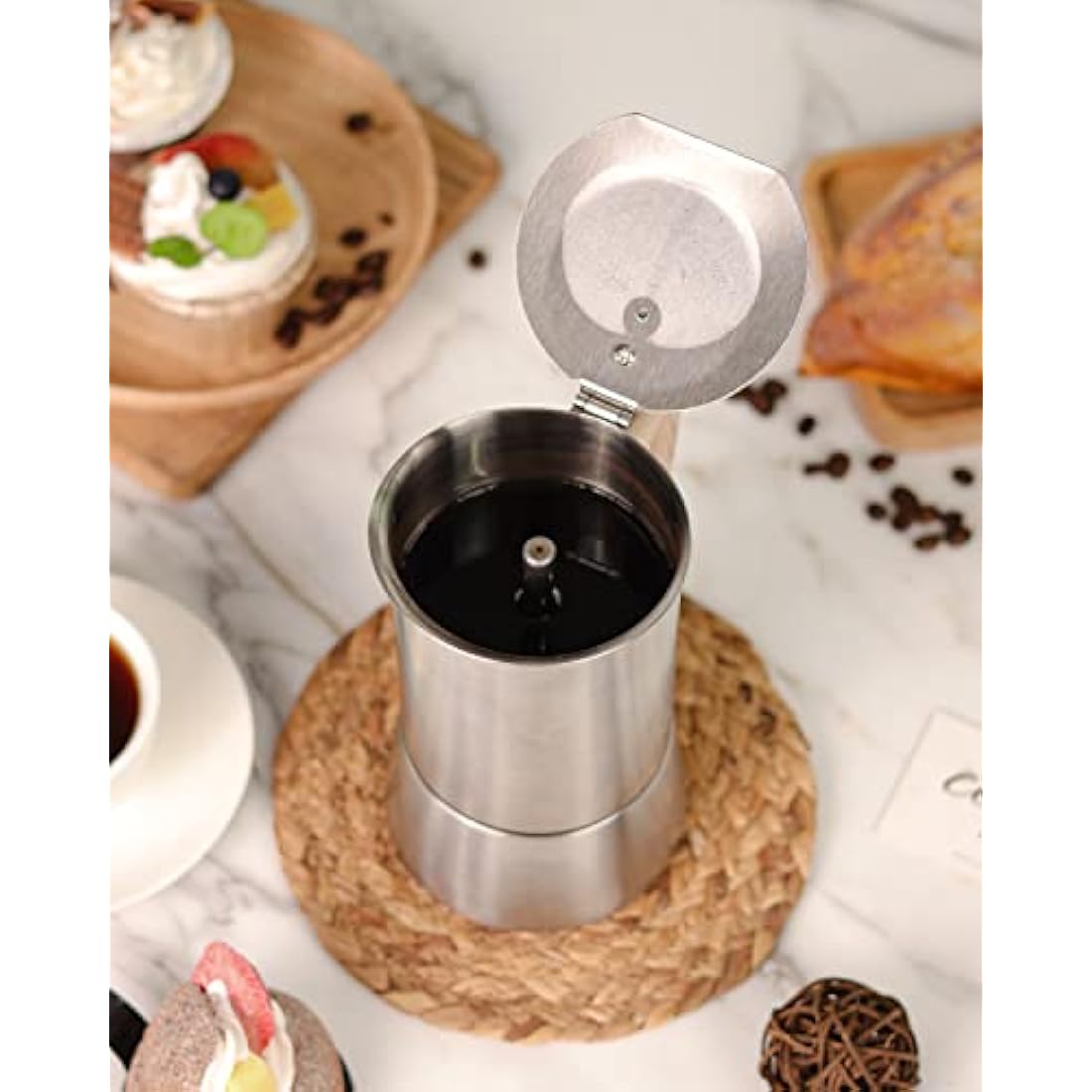 Sivaphe Moka Pot Espresso Maker, Stovetop Coffee Makers, Induction Hob Stainless Steel 6 Italian Cup 300ml 1-2 Mug