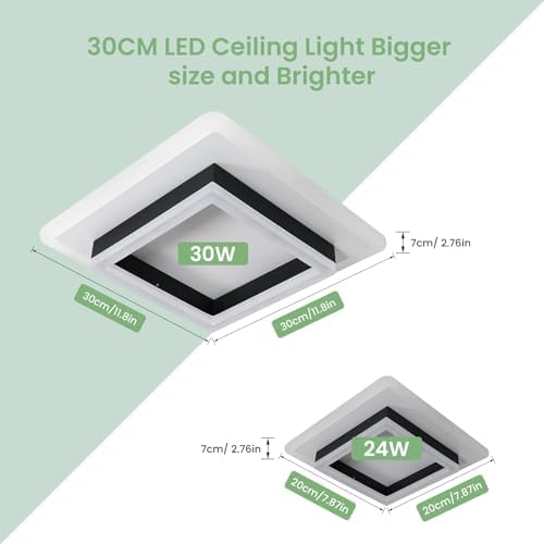 Modern LED Ceiling Lamp, Square LED Lights for Bedroom, Hallway, Office, Kitchen, Living Room - Cold White 6500K