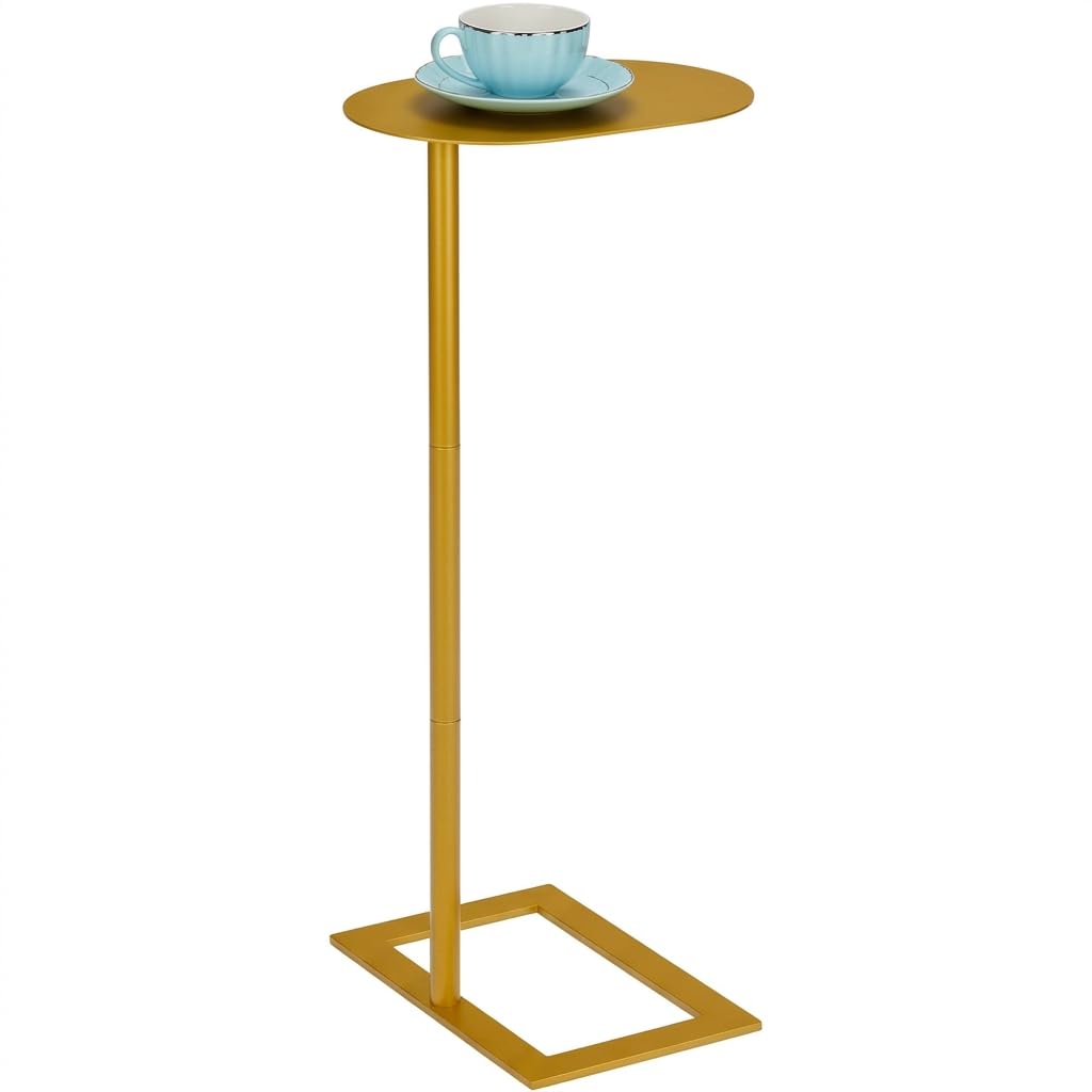 ZEXVIDA Modern Stable C Table End Table, 27.5" Tall, Oval, Gold