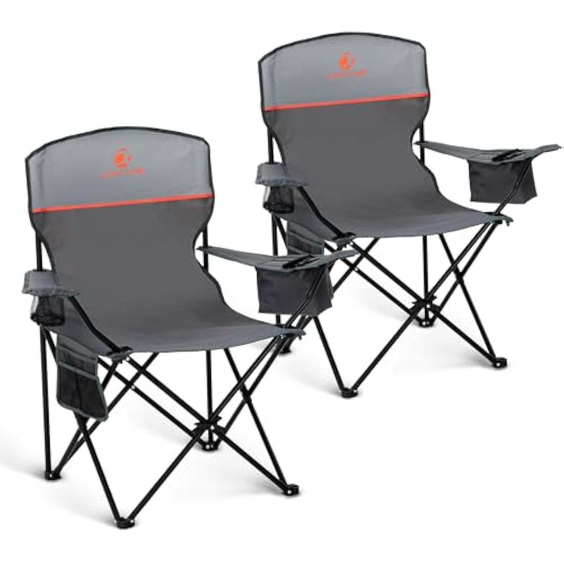 LET'S CAMP Camping Chairs 2 Pack, Set of 2 Folding Chair, Lightweight Picnic Chair with 3-Can Cooler Bag, Cup Holder,Storage Pocket, Supports 100kg (Grey)