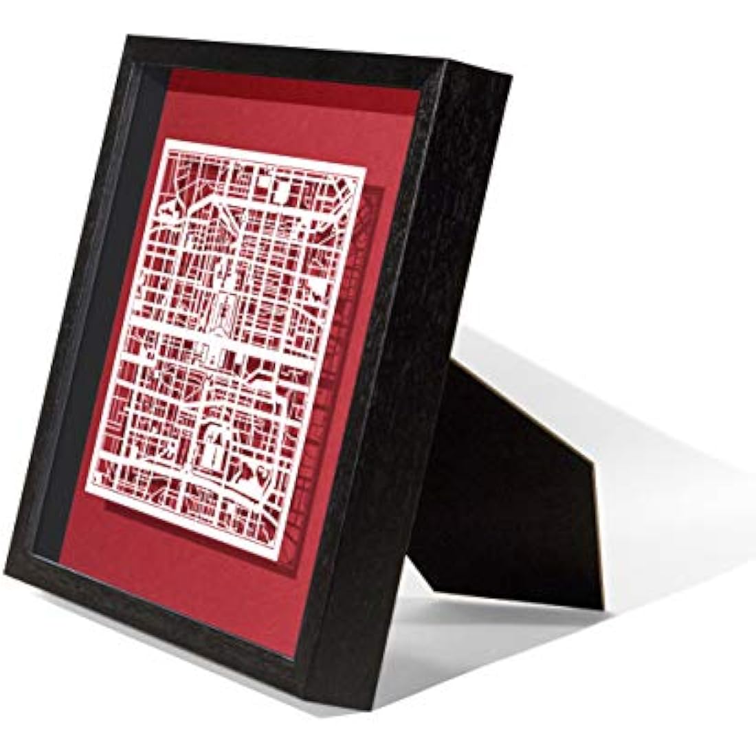 O3 DESIGN STUDIO Beijing Paper Cut Map framed, White map, Black frame, 9x9 inches, Gift Boxed, 4 background color, self-changing, Paper Art