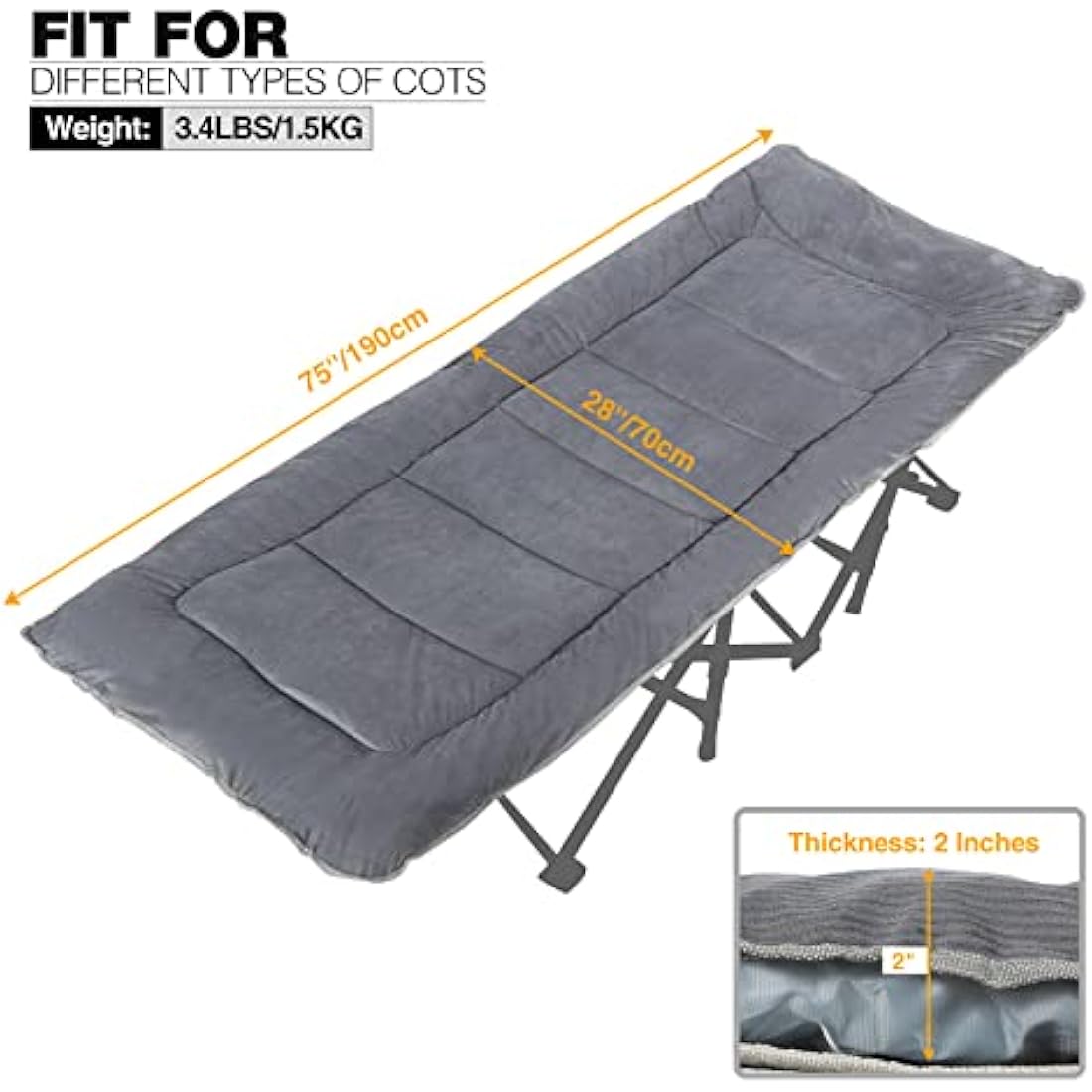 REDCAMP XL Mattress for Camp Bed, Soft Comfortable Cotton Thick Camping Mattress Single Sleeping Mattress Pad (Dark Grey)