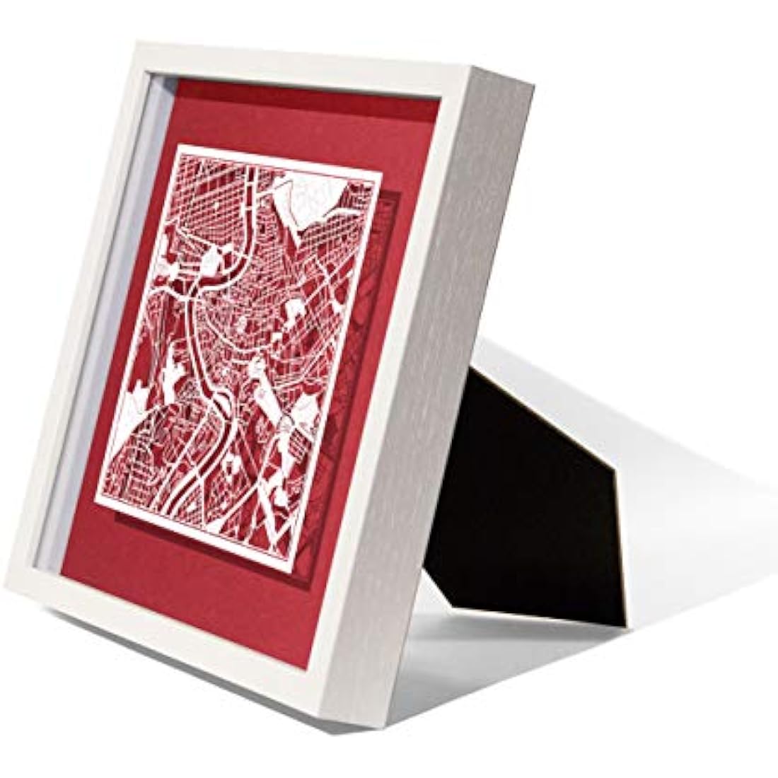 O3 DESIGN STUDIO Rome Paper Cut Map framed, White map, White frame, 9x9 inches, Gift Boxed, 4 background color, self-changing, Paper Art