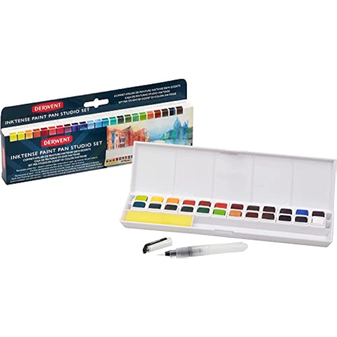 Derwent Inktense Paint 24 Pan Palette, Set of 24, Half Pan Size, Water-Soluble, Ideal for Painting & Crafts on Paper & Fabric, Professional Quality (2305545)