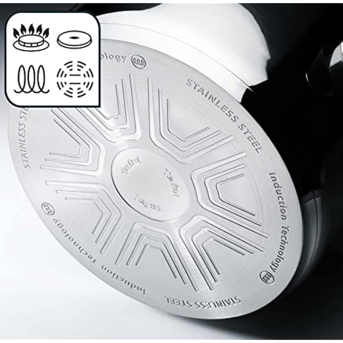 Tefal A704S3 Duetto 3-Piece Frying Pan Set | 20, 24 and 28 cm | Non-Stick Coating | Built-in Temperature Indicator | Suitable for All Hob Types Including Induction | Stainless Steel/Black