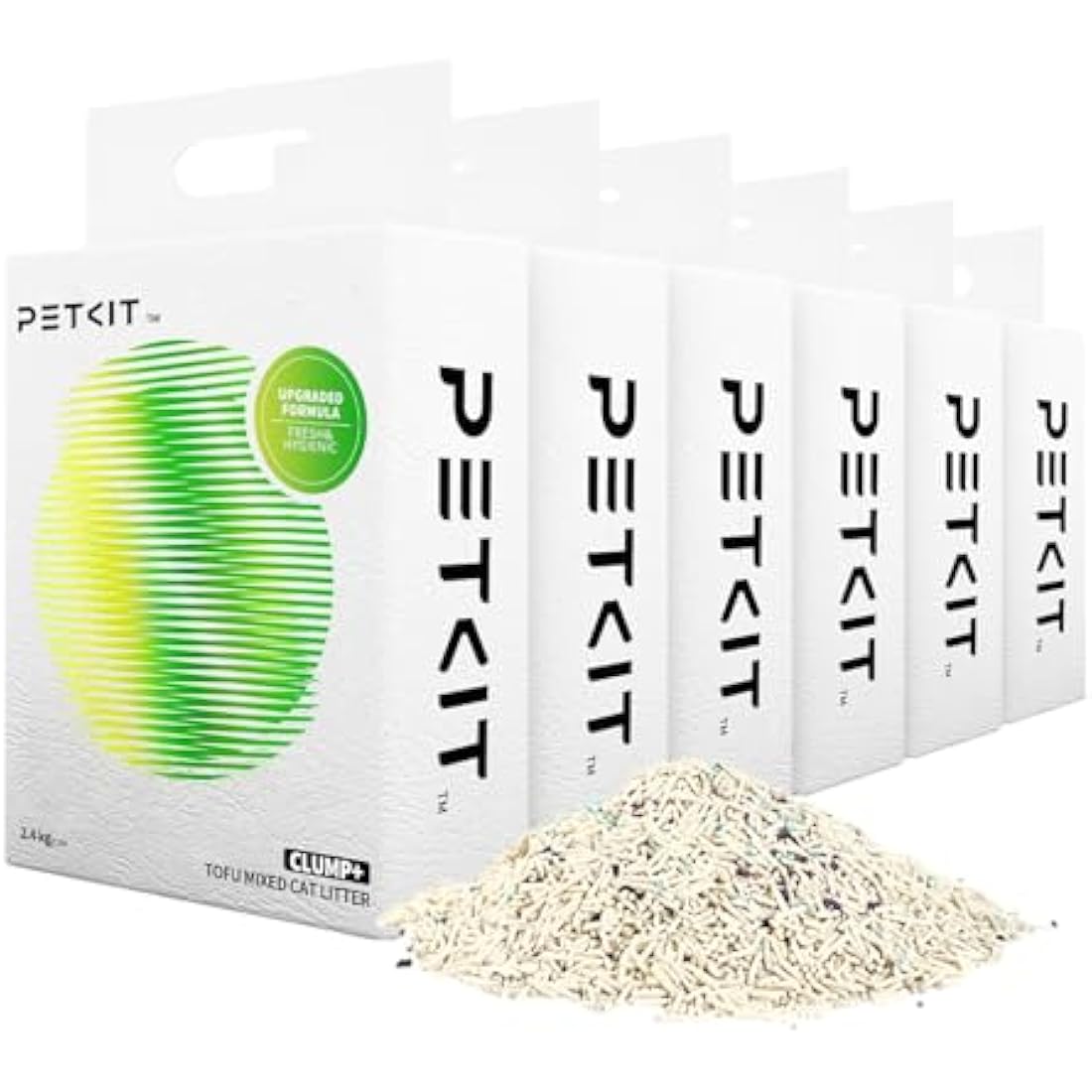 PETKIT Upgraded Clump+ Tofu Mixed Cat Litter, Ultra Absorbent and Fast Drying, 14.4kg/24L 100% Natural Ingredients Odor Eliminating Clumping Cat Litter, Dust-Free Low Tracking, Flushable, 6 Packs