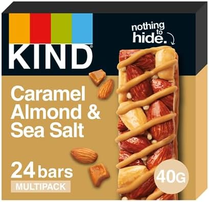 KIND Bars, Gluten Free Snack Bars, Caramel Almond & Sea Salt, High Fibre, Healthy Snack, No Artificial Colours, Flavours or Preservatives, Multipack 24 x 40g