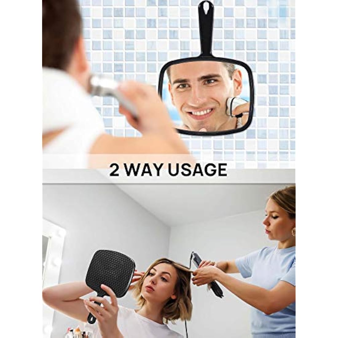 OMIRO Hand Mirror, All Black Handheld Mirror with Handle, Rectangle-Pack of 6, 16.8 x 23.6 cm