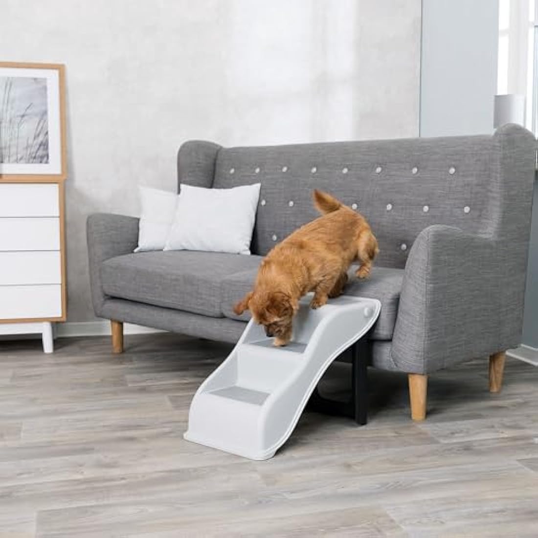 TRIXIE 3 Step Pet Stairs, Lightweight, Easy to Store, Non-Slip Treads, Grey