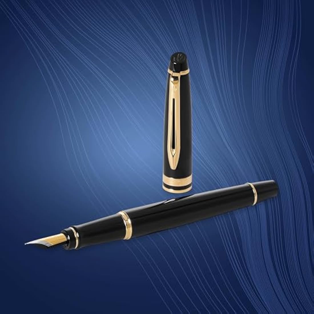 Waterman Expert Fountain Pen | Gloss Black with 23k Gold Trim | Medium Nib | Gift Box