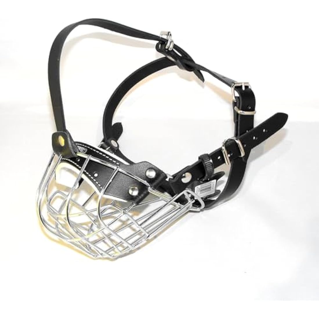 Strong Metal Wire Basket Dog Muzzle for American Bully (BA, Black leather/Black wire)