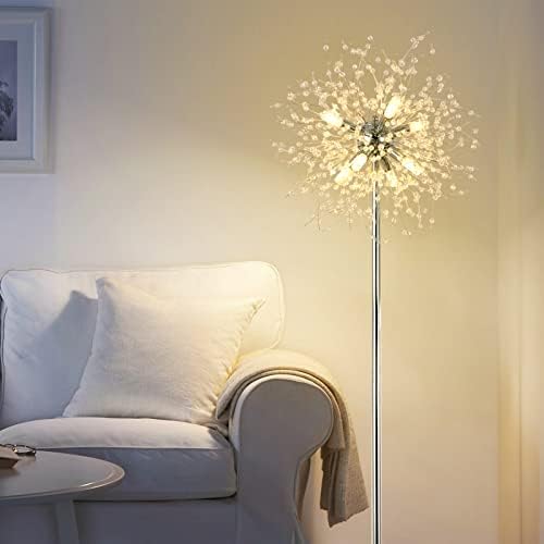 Rayofly Modern Crystal Fireworks Floor Lamps, Chrome Standing Lamp with Foot Switch, 8 Lights, 170cm, Glass Metal Tall Pole Tree Lighting for Living Room, Bedroom, Corner, Sofa