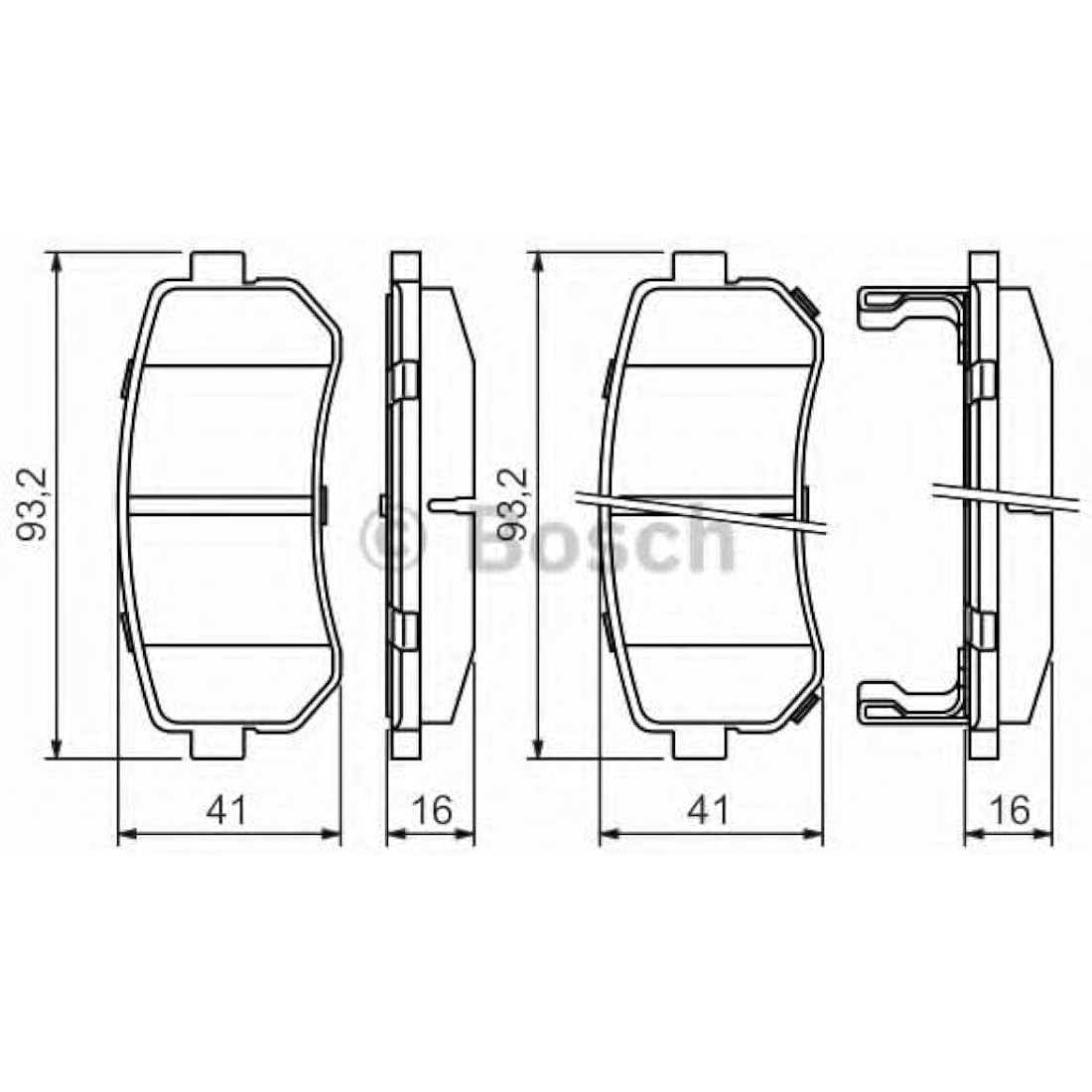 Bosch BP1051 - Brake Pads Car Rear Axle - Bosch Quality - Reduced Noise and Dust - ECE-R90 Certified - Copper-Free - 1 Set of 4 Pads