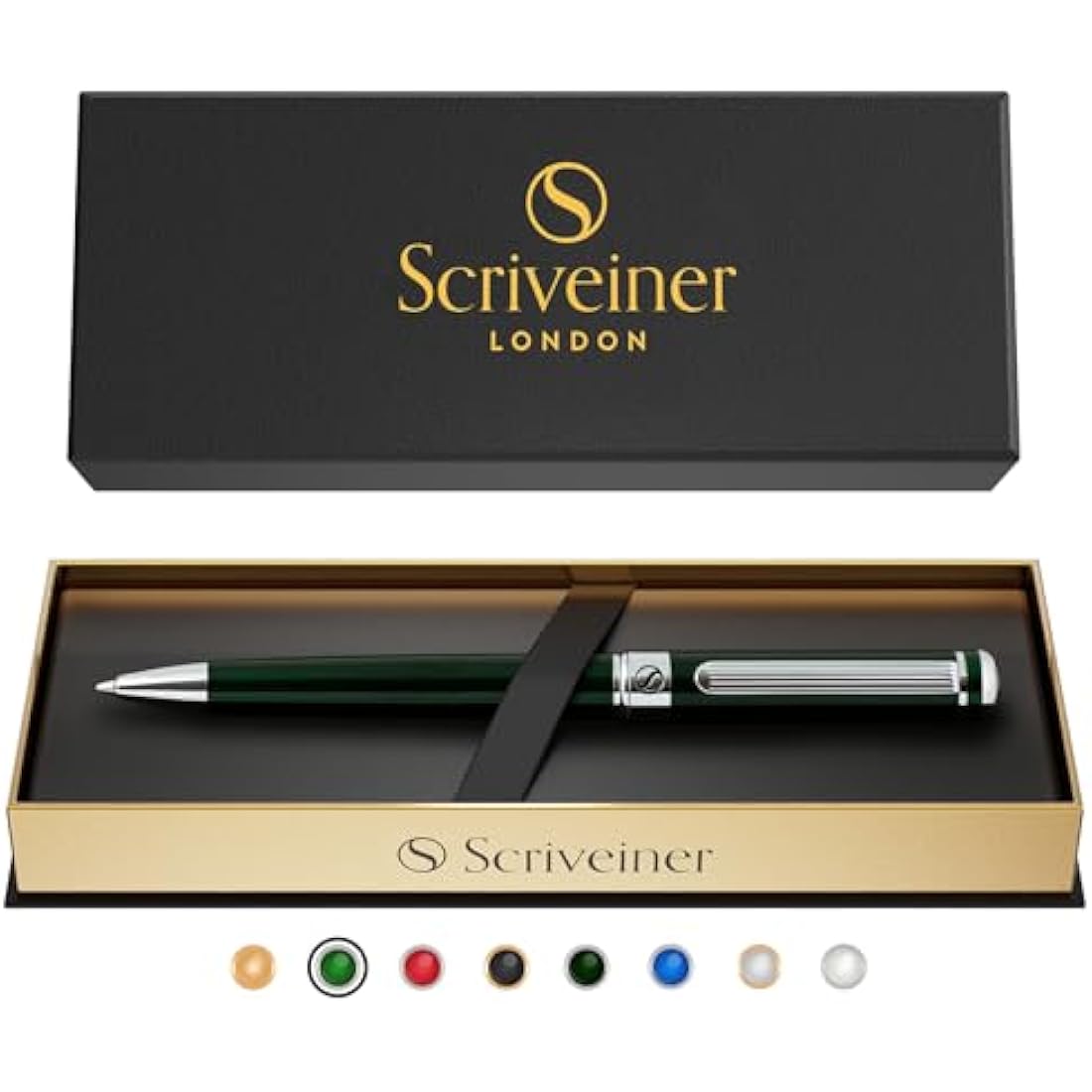 Scriveiner Green Ballpoint - Stunning British Racing Green Luxury Pen, Chrome Finish, Schmidt Black Refill, Best Ball Pen Gift Set for Men & Women, Professional Executive Office