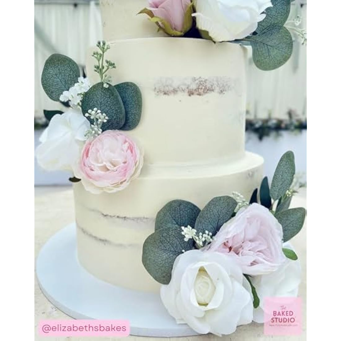 The Baked Studio - Silk Peony and Tea Rose Artificial Bouquet 9 Heads Realistic Fake Plant for DIY Craft Cake Living Room Home Wedding Decoration (LIGHT PINK)