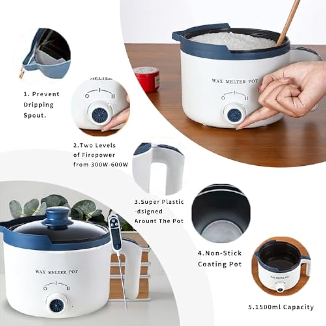 LINGQIAN Wax Melter for Candle Making with Thermometer, Electric Candle Wax Melting Pot with Spout, Double Boiler Candle Making Crock Pot with Measurements
