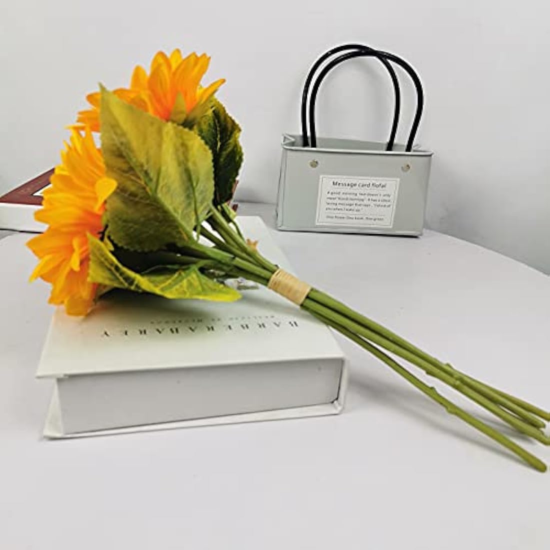 6 Bunches Artificial Sunflower Bouquet, Fake Silk Sunflower Flowers, Realistic Plants for Wedding Party Anniversary Home Office Table Centerpiece Décor(short)