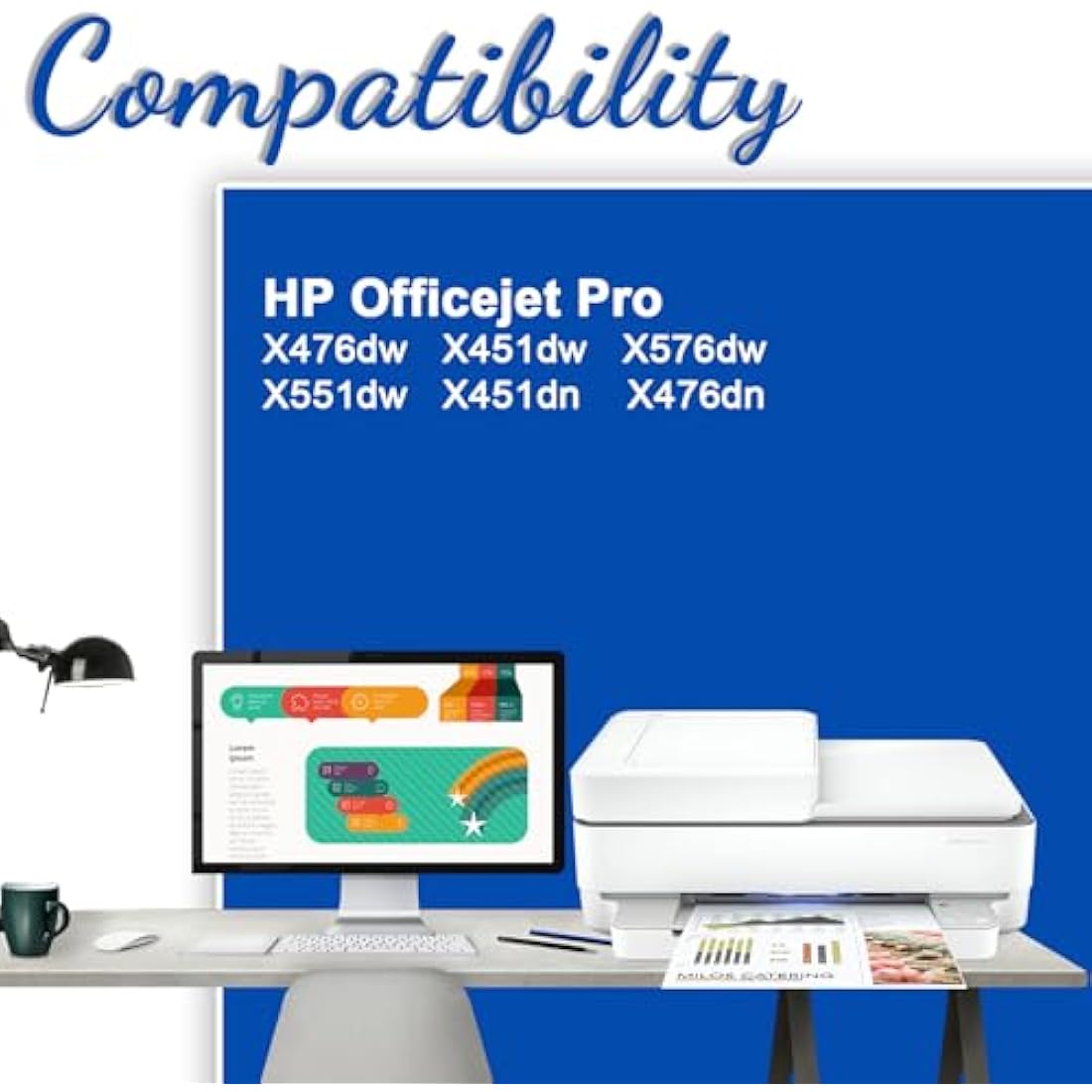 Jagute 970XL 971XL Ink Cartridges Replacement for HP 970 XL 971 XL Ink Cartridge Compatible with HP Officejet Pro X476dw X451dw X576dw X551dw X451dn X476dn X576dn X476 X576 X551 X451 Printers 4 pack