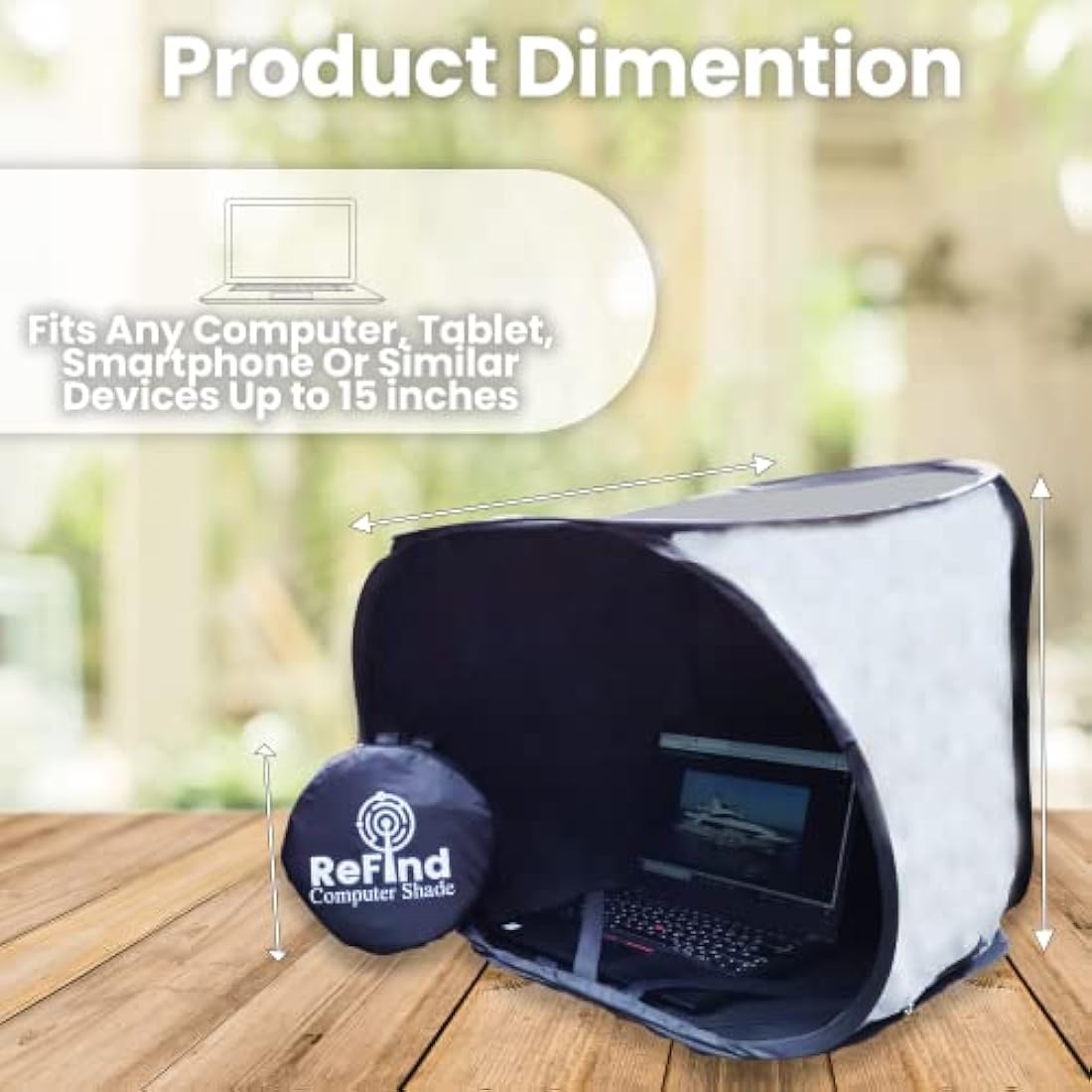 ReFind Computer Shade for Portable Anti-Glare Protection. Work Outdoors With Sunshade, Privacy, Heat Protection and Weather Shelter. Laptop Hood Accessory for MacBook, iPhone, Tablet, iPad