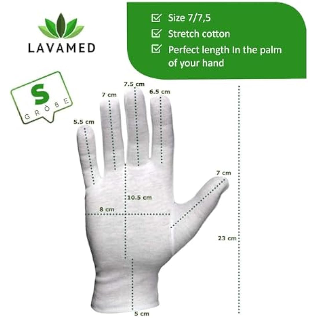 LAVAMED Cotton Gloves Made of 100% Cotton (Dermatest: Very Good) White Gloves, Soft Textile Gloves for Hand Masks, Washable Fabric Gloves with Certified Skin Compatibility