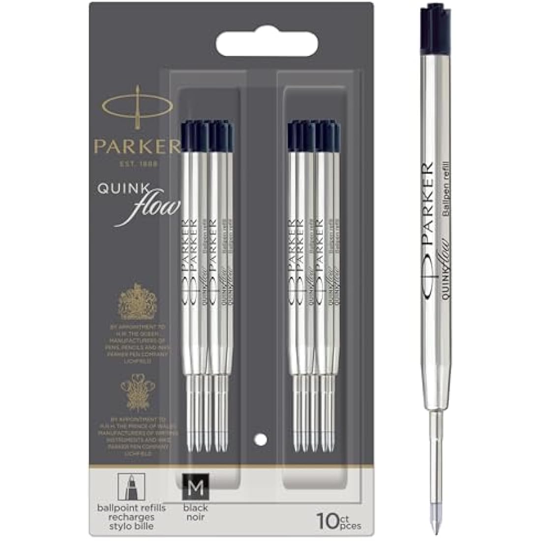 Parker Ballpoint Pen Refills | Medium Point | Black QUINKflow Ink | 10 Count